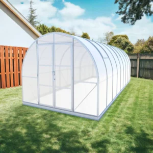 Arched 9x21 tunnel Greenhouse by arrowgreenhouses, Beginners Package – Large Sturdy Aluminum Frame, 6mm Twin Wall Polycarbonate, and Solar Powered Vent