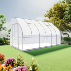 Arrow shape Titan 10x14 Greenhouse by arrowgreenhouses, Beginners Package – Extra strong Aluminum Frame, 10mm Twin Wall Polycarbonate, and Solar Powered Fan