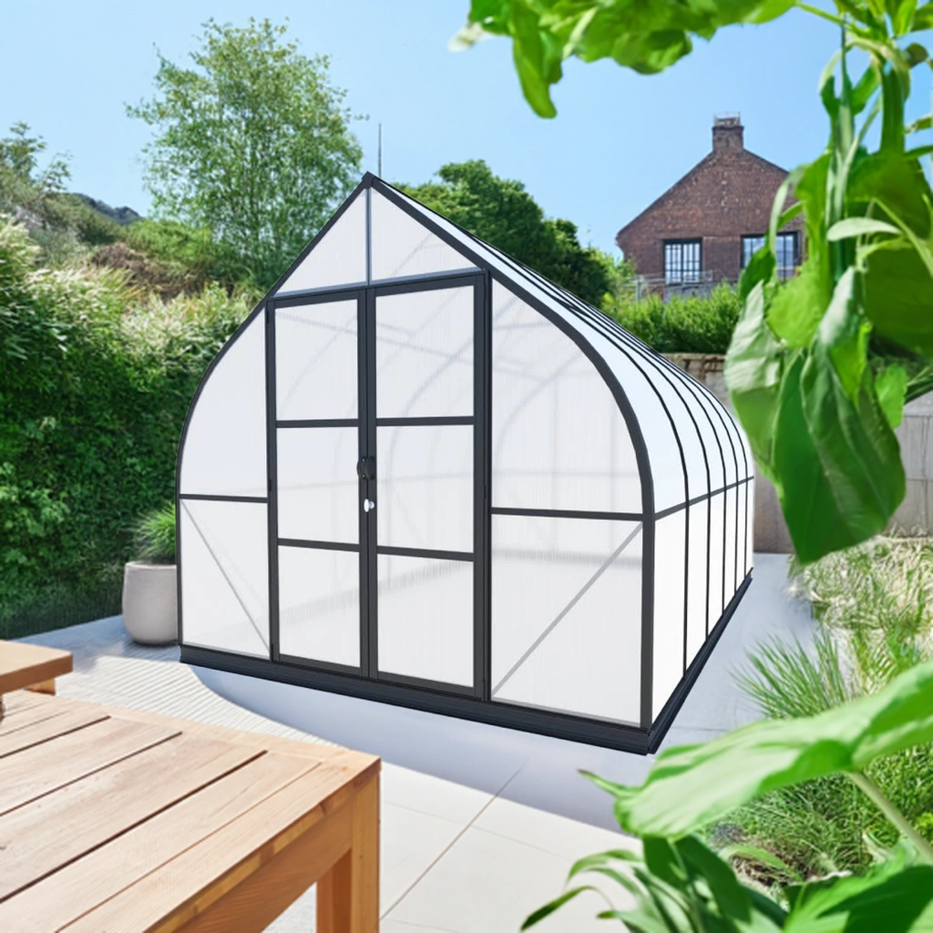 Arrow shape Titan 10x14 black Greenhouse by arrowgreenhouses, Beginners Package – Extra strong black Aluminum Frame, 10mm Twin Wall Polycarbonate and Solar Powered ventilation, high snow load