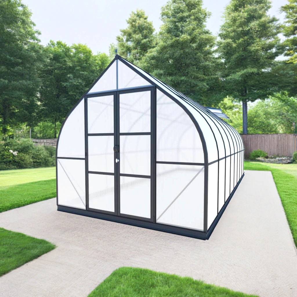 Arrow shape Titan 10x21 black Greenhouse by arrowgreenhouses, Beginners Package – Extra strong black Aluminum Frame, 10mm Twin Wall Polycarbonate, and Solar Powered ventilation, high snow load