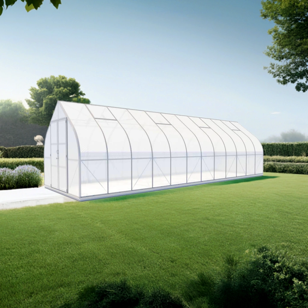 Arrow shape Titan 10x28 Greenhouse by arrowgreenhouses, Beginners Package – Extra strong Aluminum Frame, 10mm Twin Wall Polycarbonate, and Solar Powered Fan