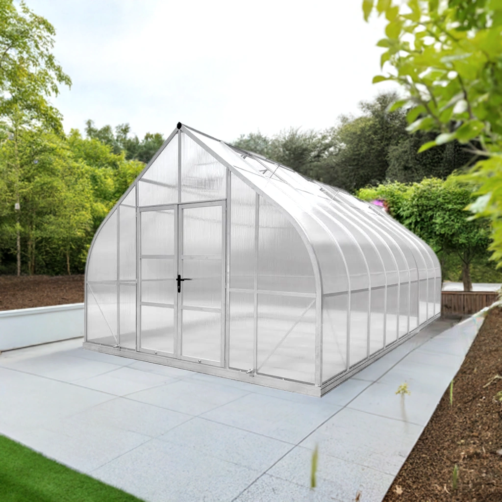 Arrow shape Titan 12x21 Greenhouse by arrowgreenhouses, Beginners Package – Extra strong black Aluminum Frame, 10mm Twin Wall Polycarbonate, 12 feet width, Solar Powered ventilation, high snow load